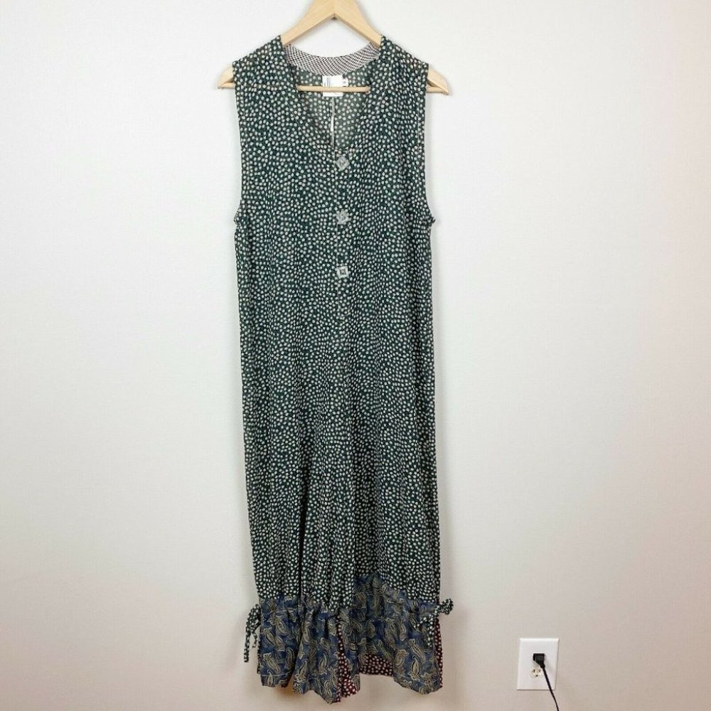 Vintage Look Sheer Jumper Green Polka‎ Dots Buttons Sleeveless Womens
